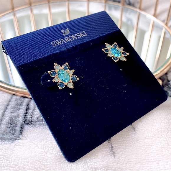 Swarovski “Lucky Goddess” Blue Crystal Stud Earrings - Picture 4 of 12